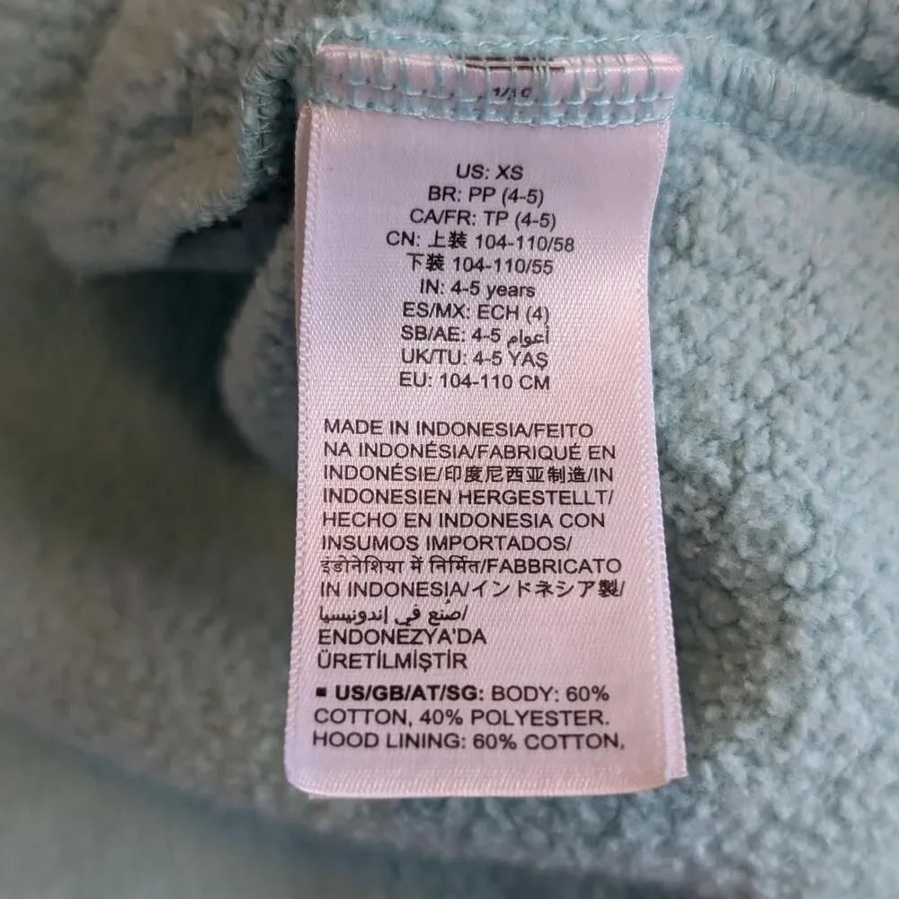 Amazon Essentials Girls Size XS 4T - 5T Aqua Blue Hooded Fleece Zip Up Jacket